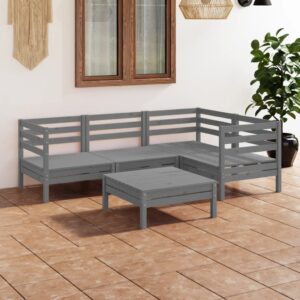 Outdoor Wooden Garden Lounge Set Grey Patio Furniture Weather-Resistant Sofa