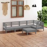 6 Piece Garden Lounge Set Solid Pinewood Grey