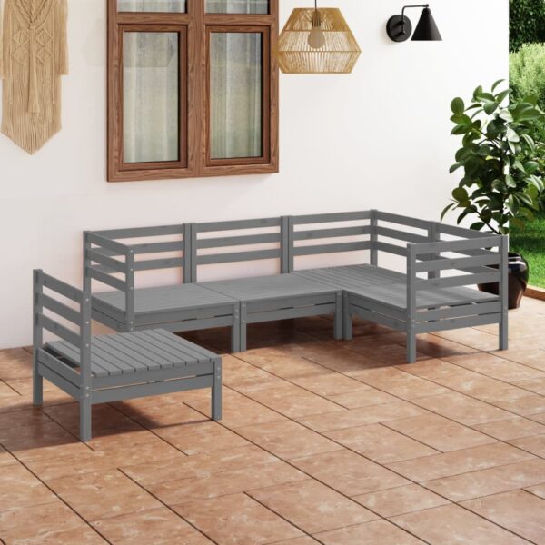 5 Piece Garden Lounge Set Solid Pinewood Grey