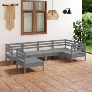 6 Piece Garden Lounge Set Solid Pinewood Grey