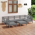 7 Piece Garden Lounge Set Solid Pinewood Grey