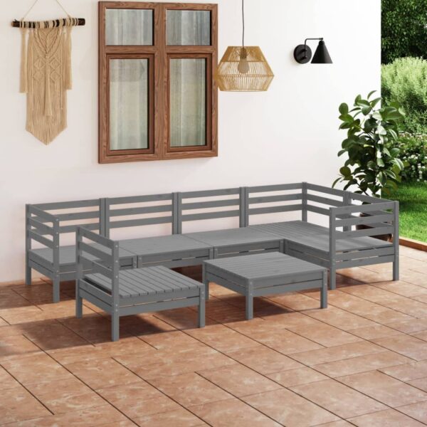 7 Piece Garden Lounge Set Solid Pinewood Grey