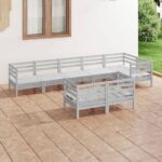 8 Piece Garden Lounge Set Solid Pinewood Grey