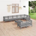 9 Piece Garden Lounge Set Solid Pinewood Grey