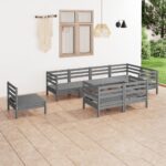 8 Piece Garden Lounge Set Solid Pinewood Grey