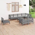 9 Piece Garden Lounge Set Solid Pinewood Grey