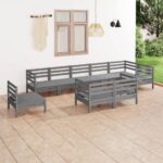 9 Piece Garden Lounge Set Solid Pinewood Grey