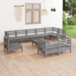 10 Piece Garden Lounge Set Solid Pinewood Grey