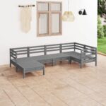 6 Piece Garden Lounge Set Solid Pinewood Grey