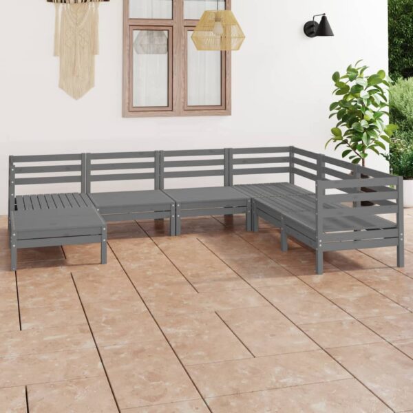 7 Piece Garden Lounge Set Solid Pinewood Grey