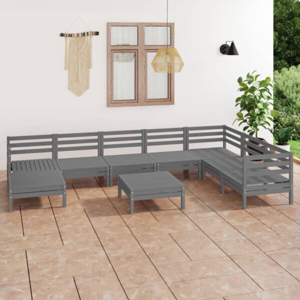 9 Piece Garden Lounge Set Solid Pinewood Grey