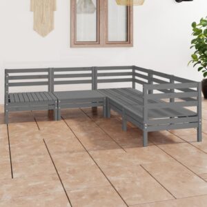 5 Piece Garden Lounge Set Solid Pinewood Grey