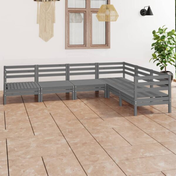 6 Piece Garden Lounge Set Solid Pinewood Grey