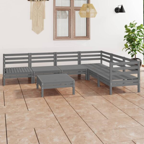 7 Piece Garden Lounge Set Solid Pinewood Grey