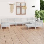 9 Piece Garden Lounge Set Solid Pinewood White