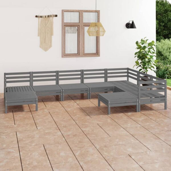 9 Piece Garden Lounge Set Solid Pinewood Grey