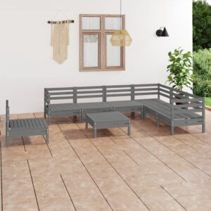 8 Piece Garden Lounge Set Solid Pinewood Grey