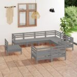 9 Piece Garden Lounge Set Solid Pinewood Grey