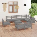 10 Piece Garden Lounge Set Solid Pinewood Grey