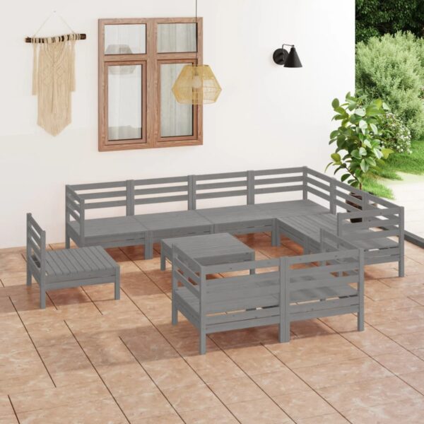 10 Piece Garden Lounge Set Solid Pinewood Grey