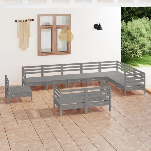 10 Piece Garden Lounge Set Solid Pinewood Grey