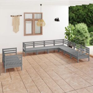 9 Piece Garden Lounge Set Solid Pinewood Grey