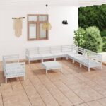 10 Piece Garden Lounge Set Solid Pinewood White