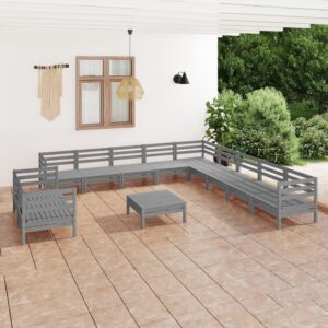 12 Piece Garden Lounge Set Solid Pinewood Grey