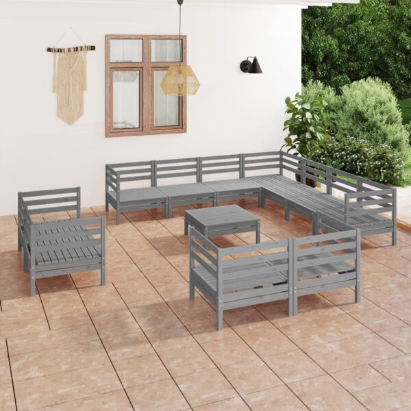 12 Piece Garden Lounge Set Solid Pinewood Grey