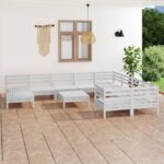 11 Piece Garden Lounge Set White Solid Pinewood