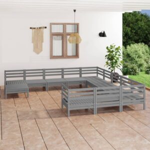 12 Piece Garden Lounge Set Grey Solid Pinewood