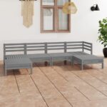 6 Piece Garden Lounge Set Grey Solid Pinewood