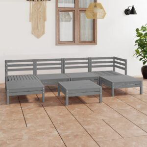 7 Piece Garden Lounge Set Grey Solid Pinewood