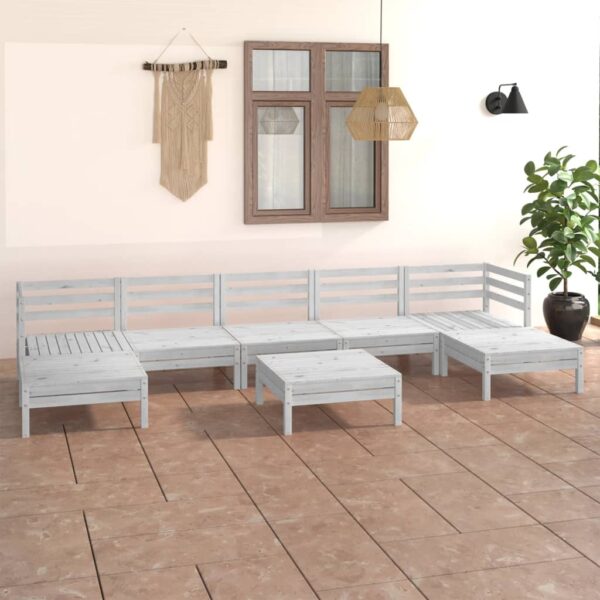 Outdoor Garden Lounge Set White Solid Wood Modular Sofa Patio Furniture Durable