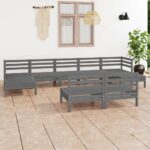 9 Piece Garden Lounge Set Grey Solid Pinewood