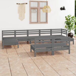 9 Piece Garden Lounge Set Grey Solid Pinewood