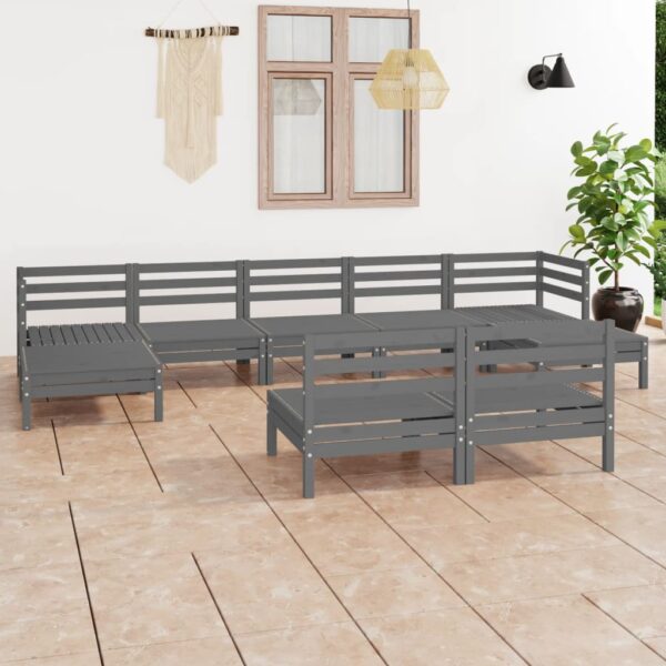 9 Piece Garden Lounge Set Grey Solid Pinewood