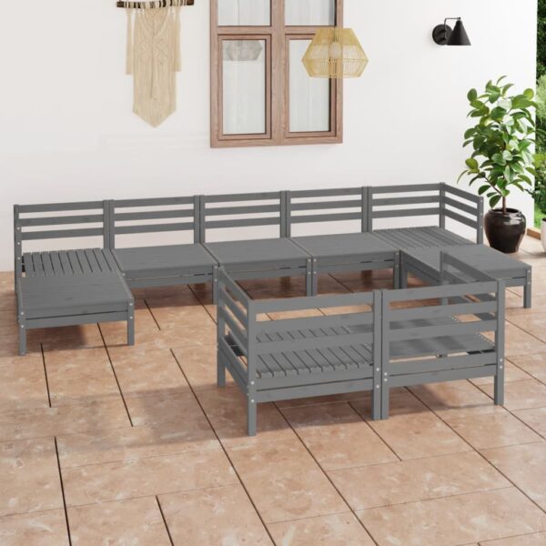 9 Piece Garden Lounge Set Grey Solid Pinewood