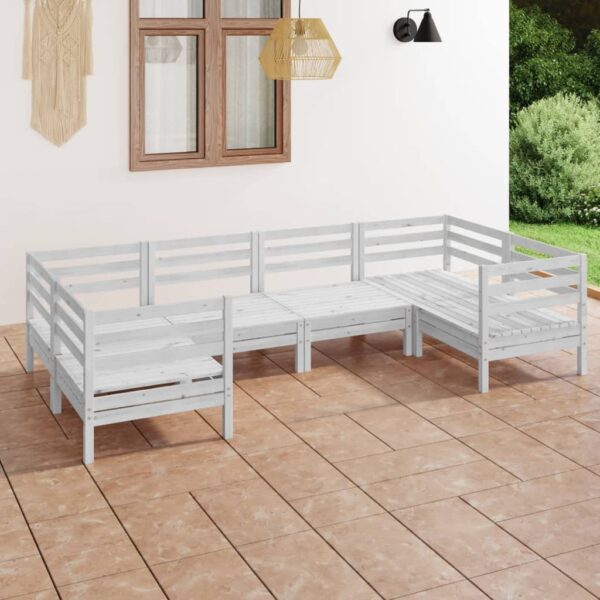 6 Piece Garden Lounge Set White Solid Pinewood