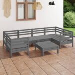 7 Piece Garden Lounge Set Grey Solid Pinewood