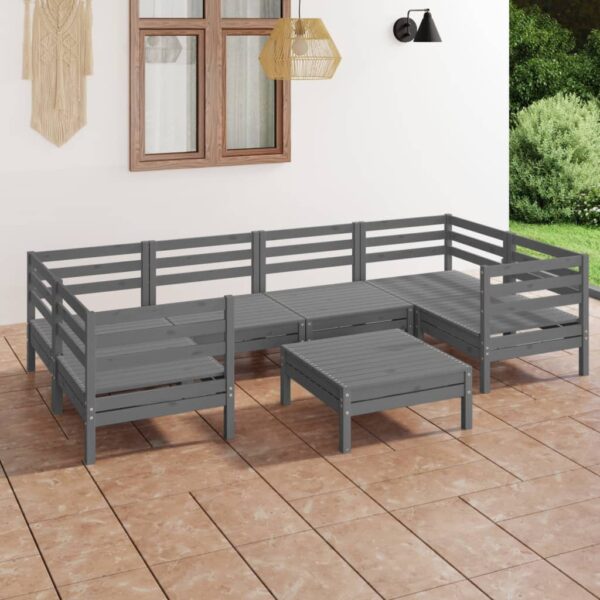 7 Piece Garden Lounge Set Grey Solid Pinewood