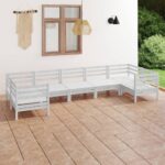 7 Piece Garden Lounge Set White Solid Pinewood