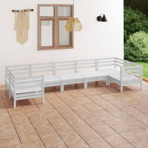 7 Piece Garden Lounge Set White Solid Pinewood