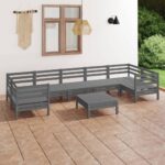 8 Piece Garden Lounge Set Grey Solid Pinewood