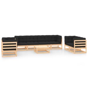 9 Piece Garden Lounge Set with Cushions Solid Pinewood