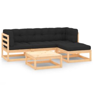 5 Piece Garden Lounge Set with Cushions Solid Pinewood