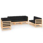 7 Piece Garden Lounge Set with Cushions Solid Pinewood