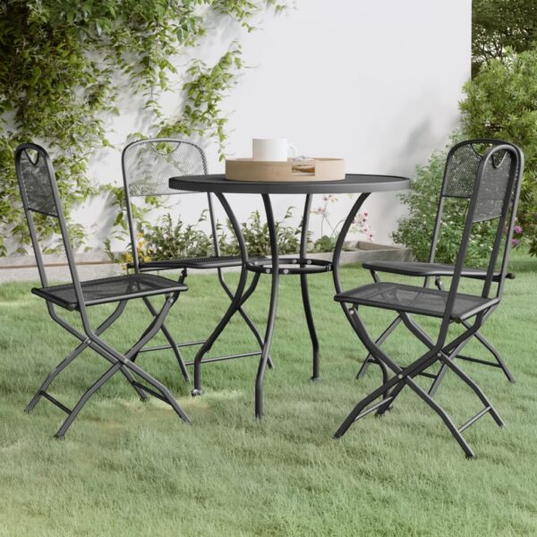 Outdoor Garden Dining Set Foldable Chairs Metal Mesh Patio Furniture Anthracite