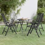 Outdoor Garden Dining Set Expanded Metal Mesh Weather-Resistant Foldable Chairs