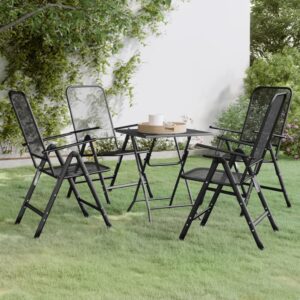 Outdoor Garden Dining Set Expanded Metal Mesh Weather-Resistant Foldable Chairs